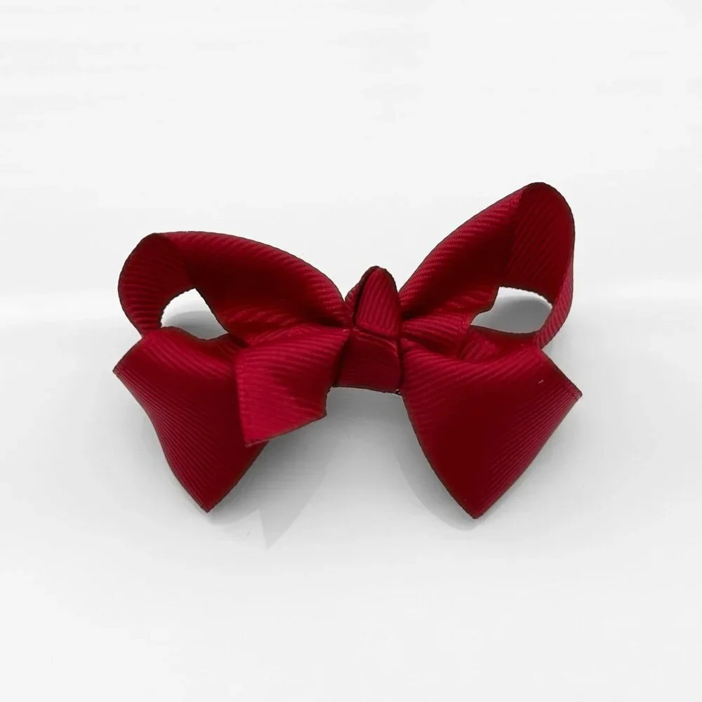 Set of 2 Pretty Girls Hair Bows Grosgrain Ribbon Hair Clips Accessory Burgundy - Picture 3 of 5